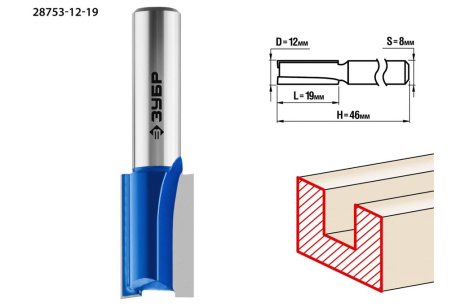 Купить Фреза 28753-12-19 12х19мм пазовая прямая Зубр фото №1